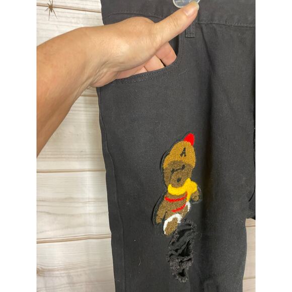 Unbranded mens Size 38 Black Distressed Patches Ankle Length Jeans - Picture 4 of 6